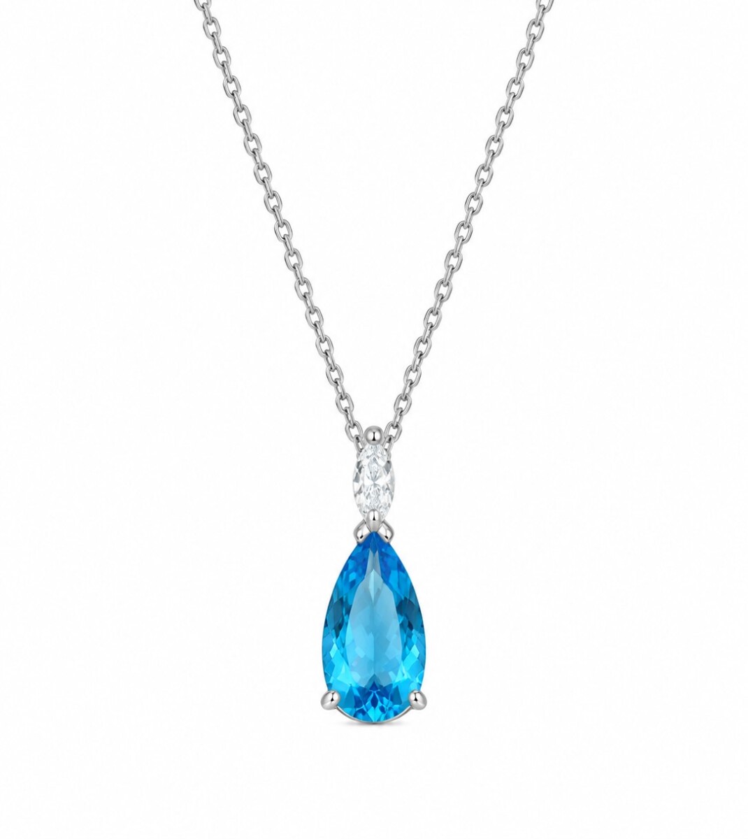 Cadena con colgante doble piedra modelo gota azul claro 