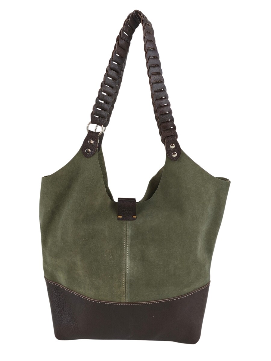 Tote bag de cuero con gamuza - Verde 