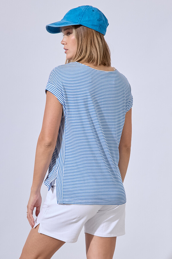 Remera Lineas BLANCO/AZUL