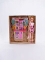 MUÑECA CON SET COCINA ROSADO