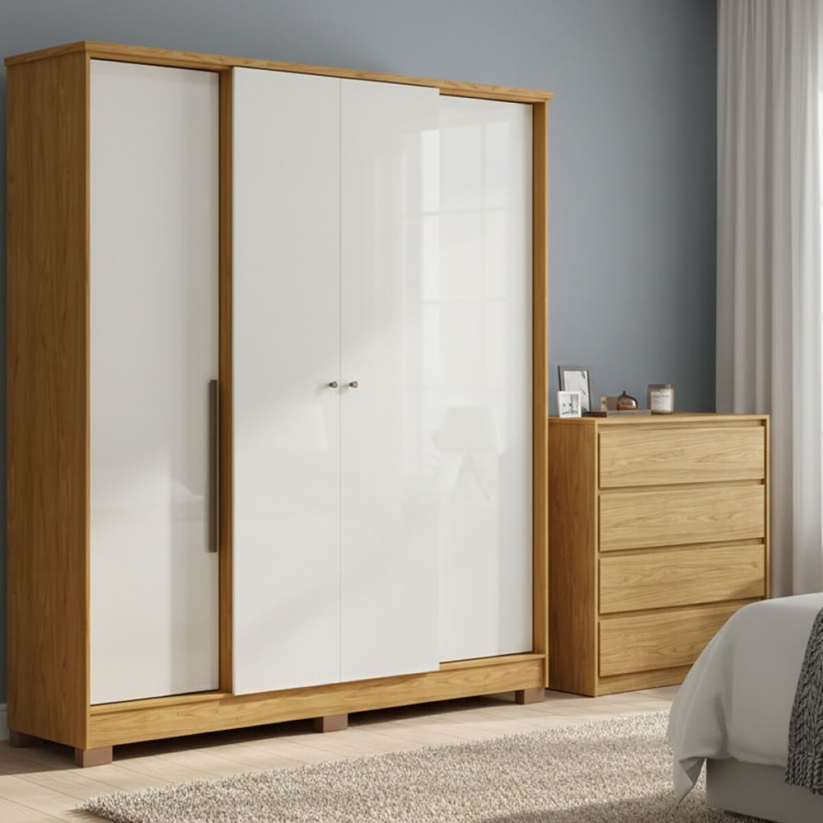 Juego de Dormitorio Ropero Monaco 4 Puertas y Comoda Carla 4 Cajones - Marrocos 