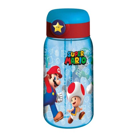 Botella Plástica Mario Bros con Pajita y Botón de Apertura 510 ml U