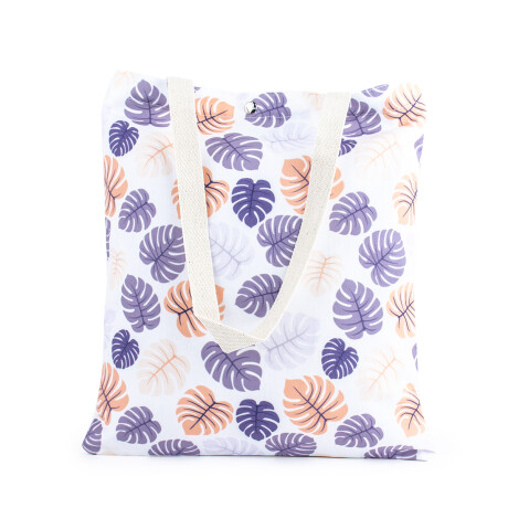 Bolso Tote Bag Estampado Plantas Violetas Y Naranjas