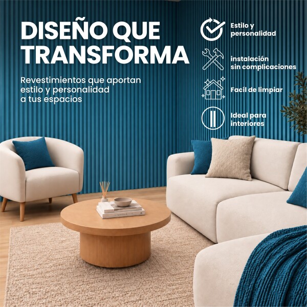 Pack x50 Wpc Simil Madera Wall Panel Lambrin 2.90x16.7 Azul 1