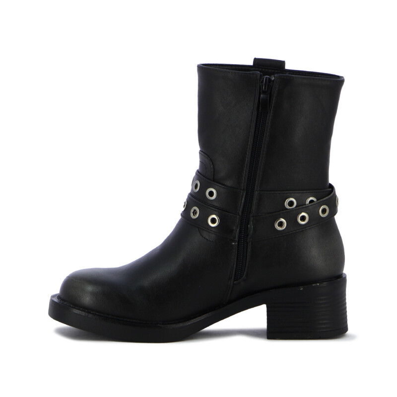 Darkness Bota De Mujer Caña Baja C/ Tiras Y Hebillas - Negro Negro