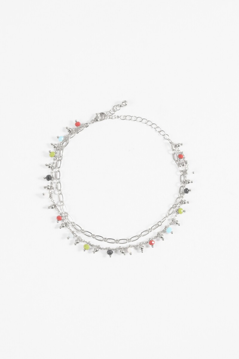 Tobillera doble cuentas plateado