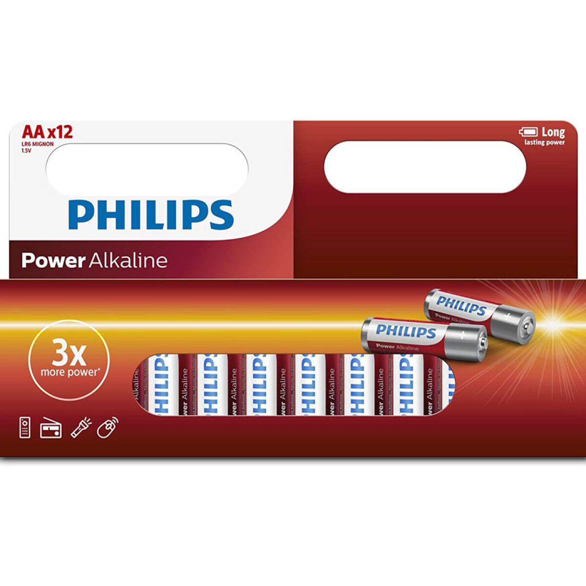 Pilas Alcalinas AA Philips Blíster Pack de 12 Unidades 