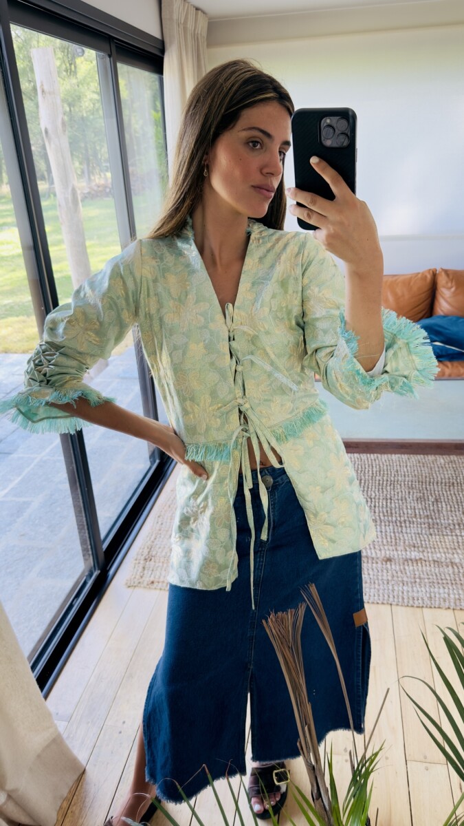 Long Smock Shirt Brocato - Verde Agua 