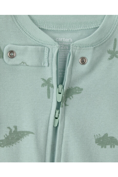 Pijama enterito de algodón con pie, verde, diseño dinos. Talles 12-24M Sin color