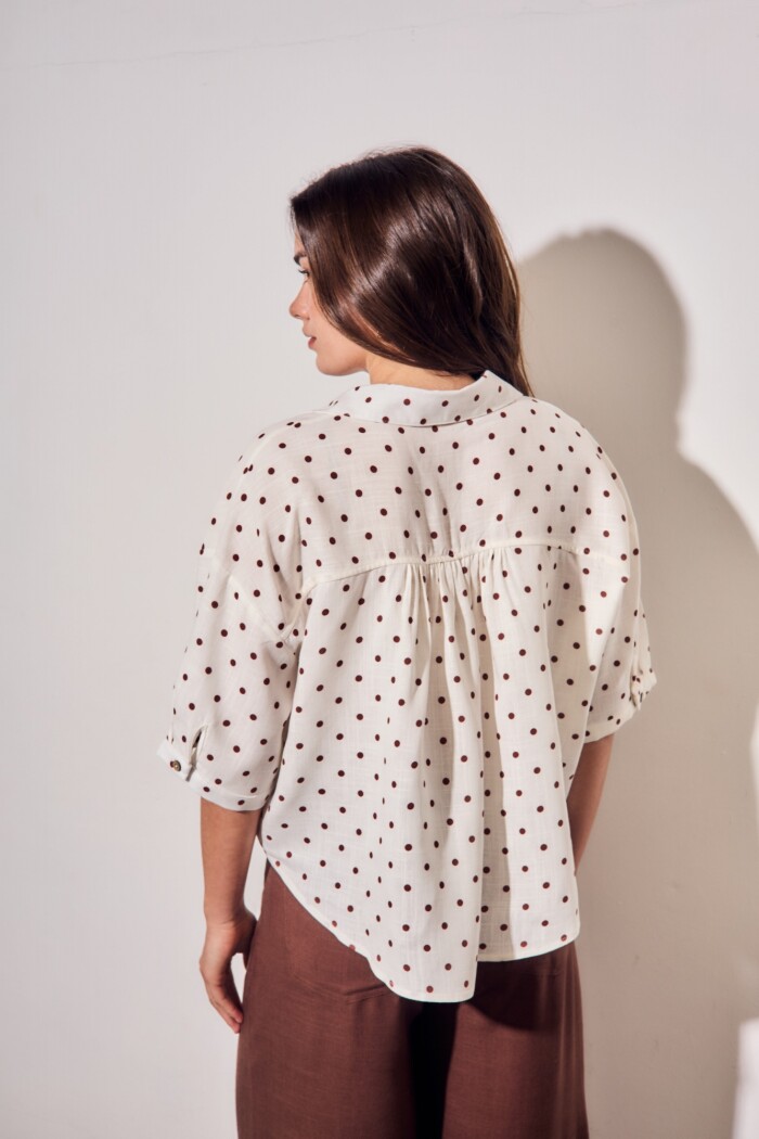 Blusa Con Lino Print Lunares Nacar