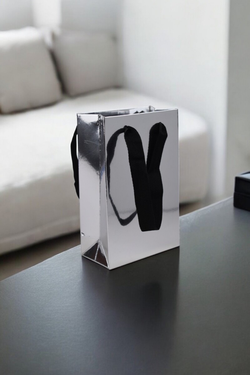 Bolsa cartulina laminada 10x05x15 cm - PLATA 