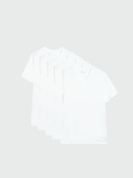 BOSS - Pack X 5 remeras de punto de algodón con cuello en V Blanco