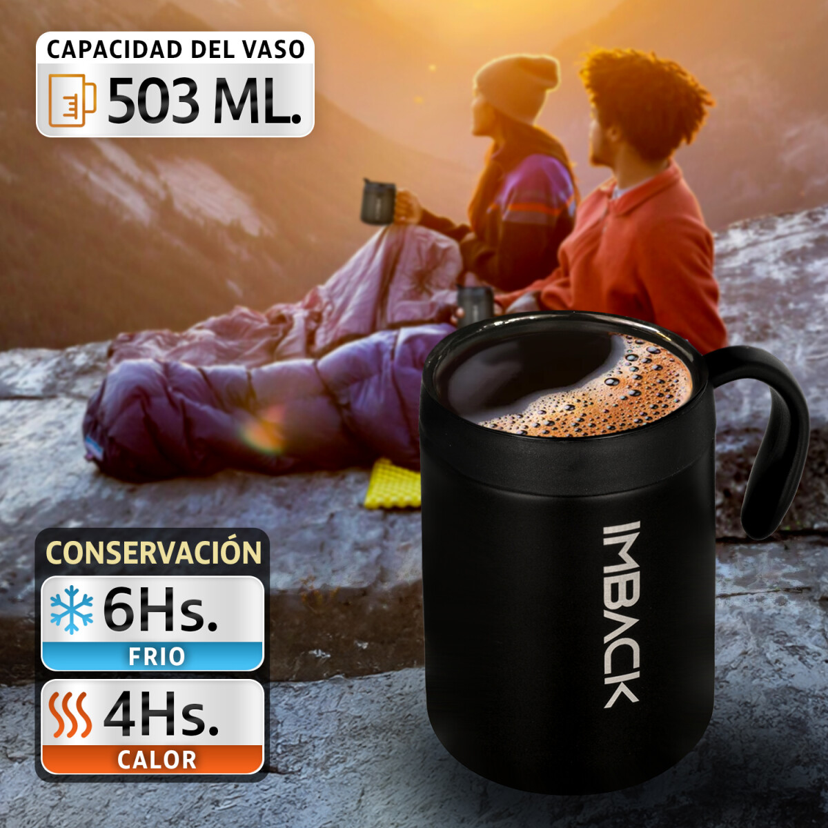 Taza Vaso Termico 503ml Tapa Asa Acero Inoxidable Doble Capa 