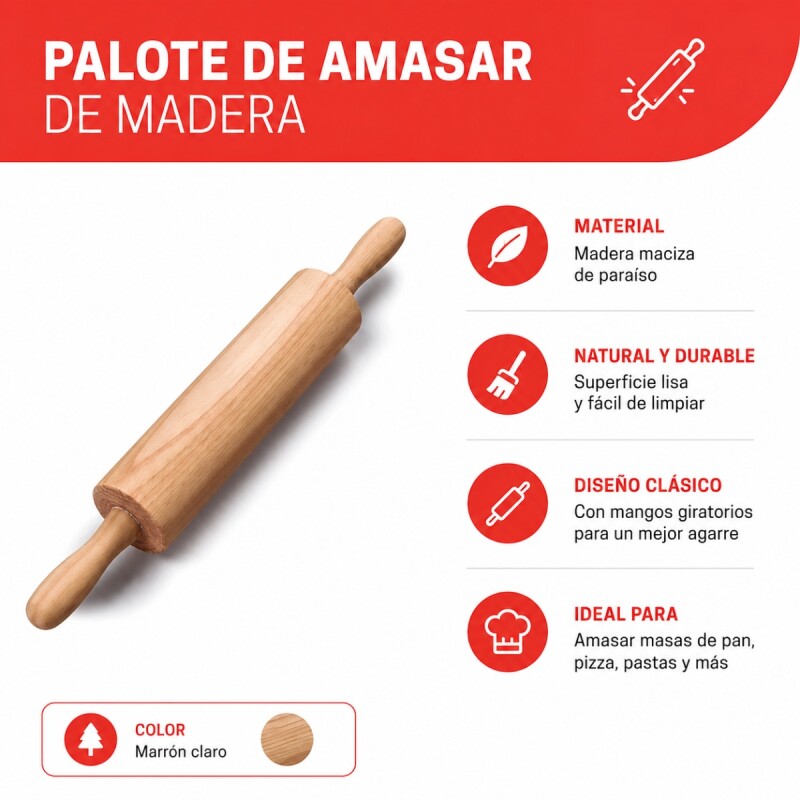 Palote de amasar de madera 43 cm Stolf MARRON CLARO
