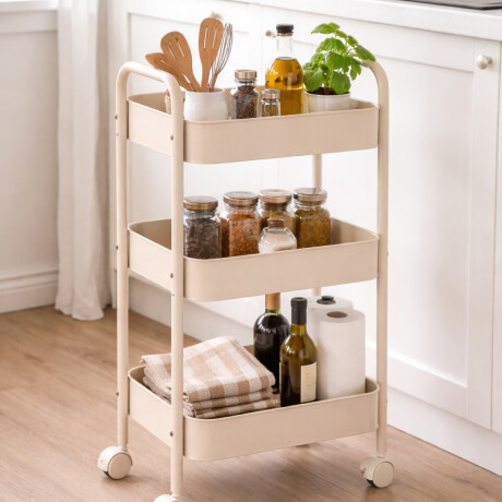 Carro organizador metálico de 3 niveles con ruedas Beige
