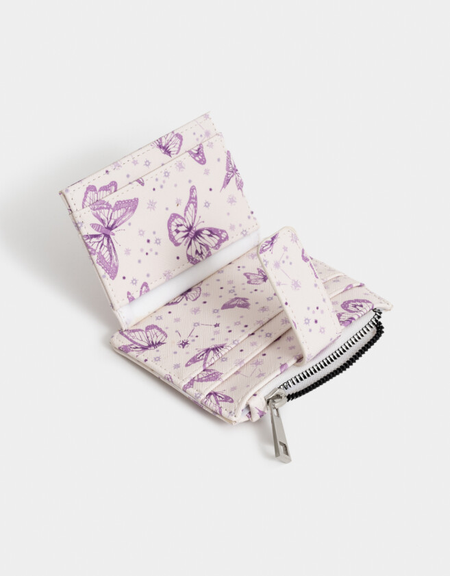 Tarjeteros Estampados Tarjetero Cuerina Con Bolsillos - Blanco Crudo