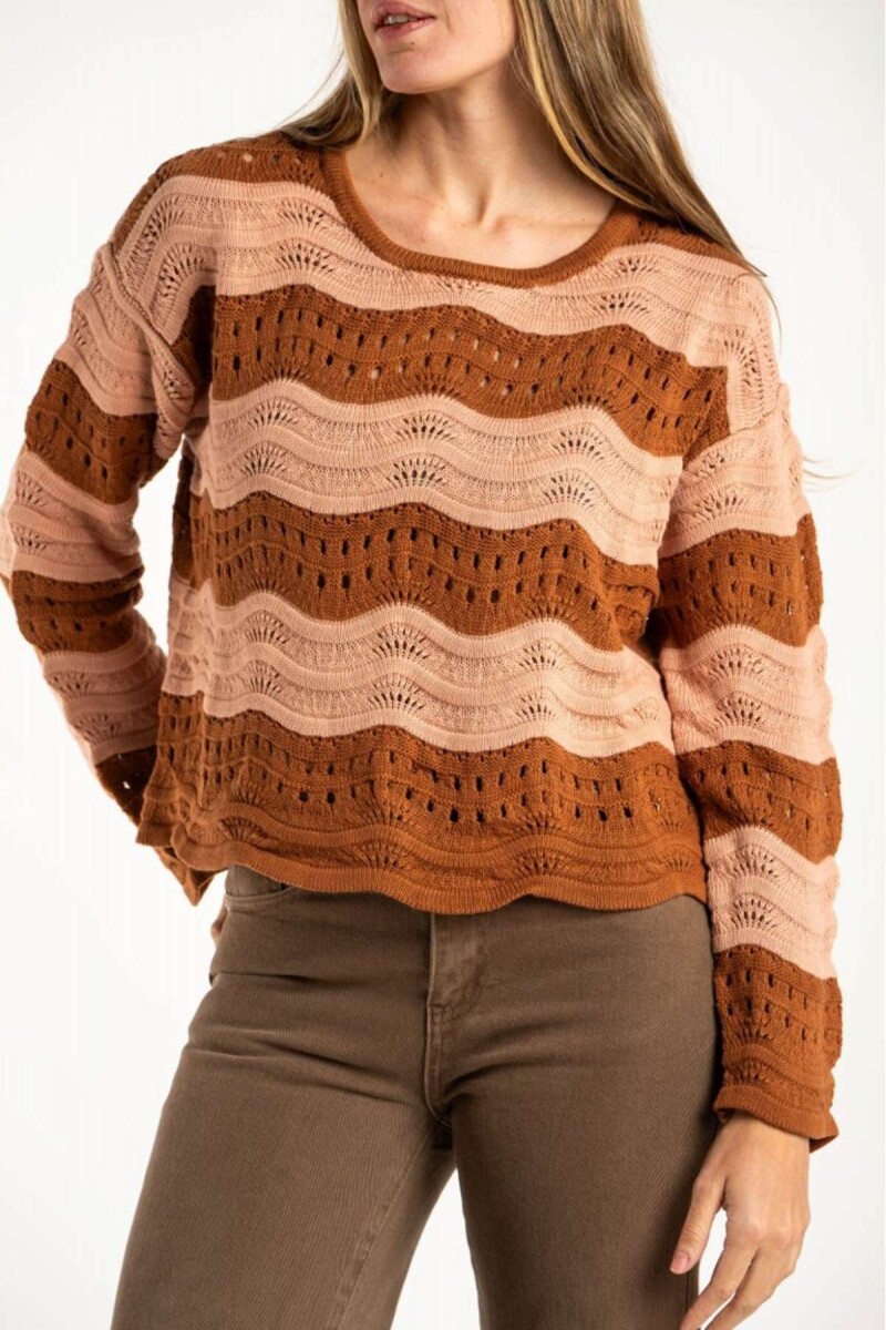 Sweater Textura Rayado - Rosa/mocha 