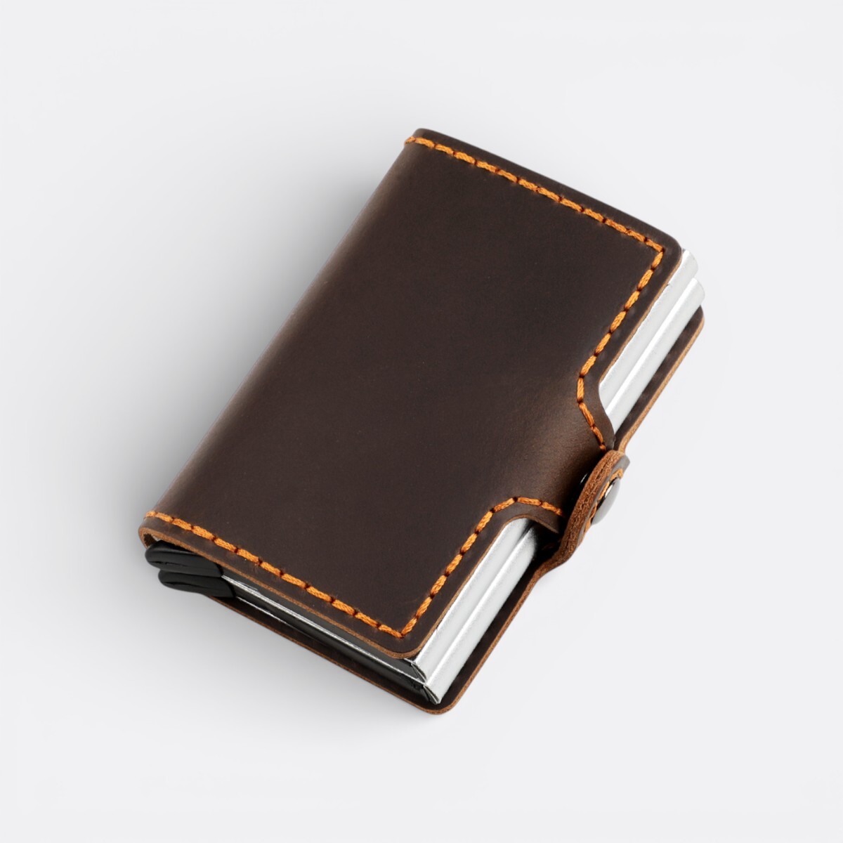 Billetera Rectangular De Cuero - RFID - Marrón Oscuro 