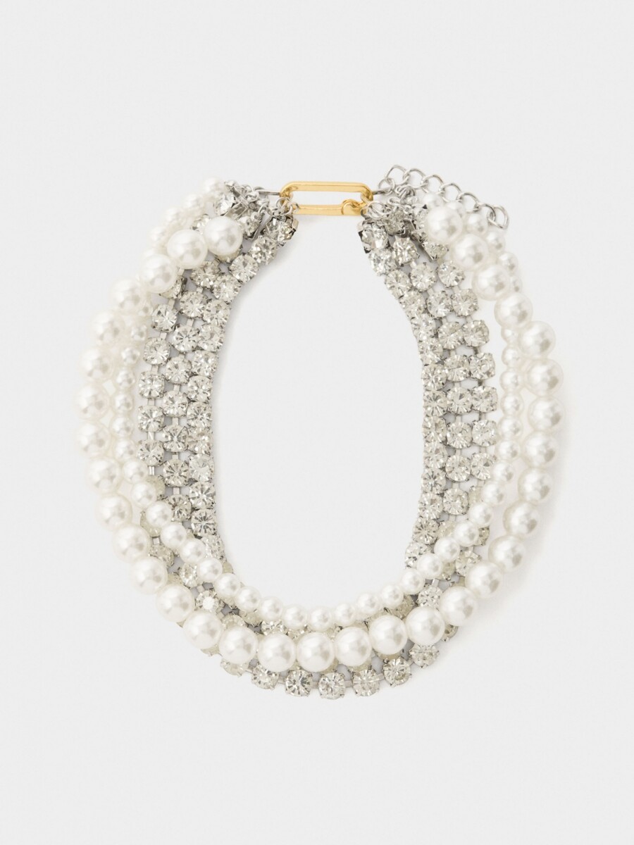 Multicollar Con Perlas Y Cristales blanco