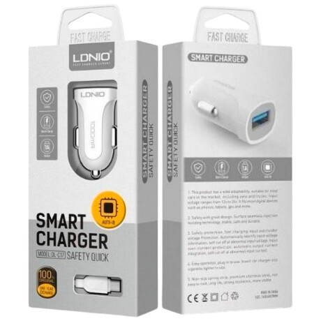 Cargador USB para auto LDNIO 2.4A 12W 1 USB Tipo A Cargador USB para auto LDNIO 2.4A 12W 1 USB Tipo A