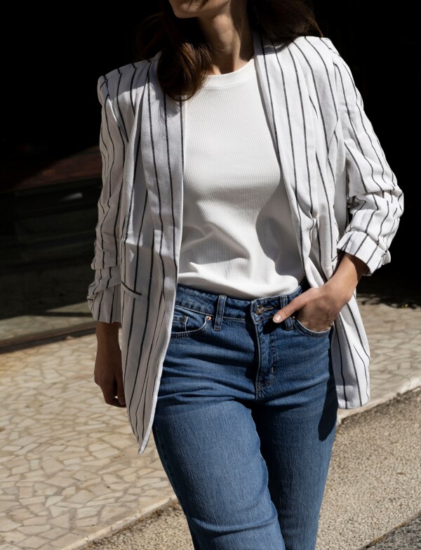 Blazer Lino Lineas BLANCO/NEGRO