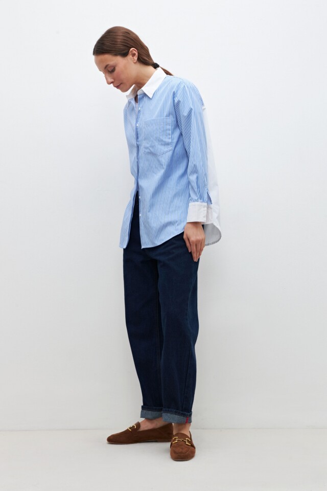 Camisa rayada oversized celeste