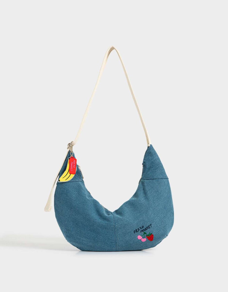 Bandolera Denim Con Charm - Azul Celeste 