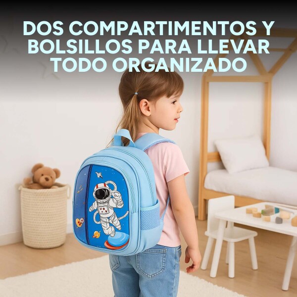 Mochila Escolar Infantil Reforzada Niños 33x24Cm Astronauta Color Azul
