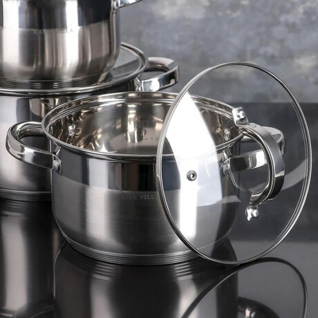 Olla Cacerola Con Tapa Vidrio 4.8L Acero Inoxidable D.22cm Plateado