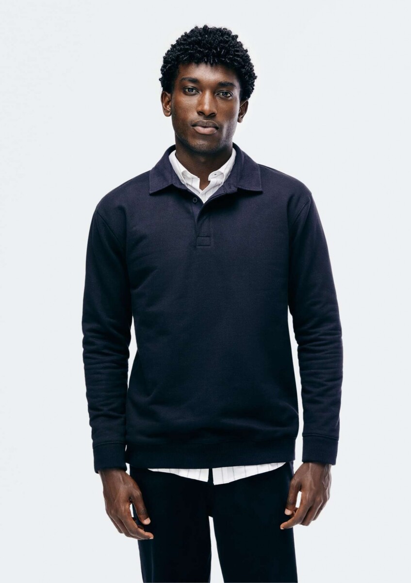 BUZO DE ALGODÓN CON CUELLO TIPO POLO - NEGRO 