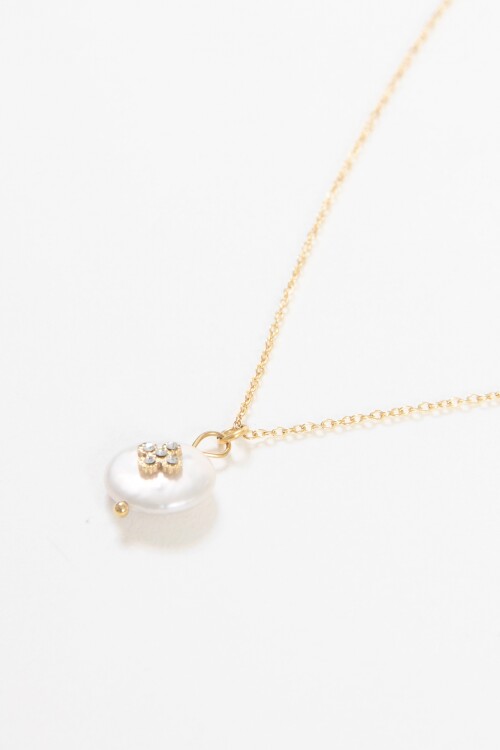 Collar acero dije perla dorado