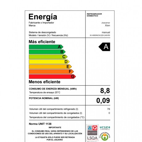 Frigobar 78 Lts Xion XI-H90INOX-INOX Frigobar 78 Lts Xion XI-H90INOX-INOX