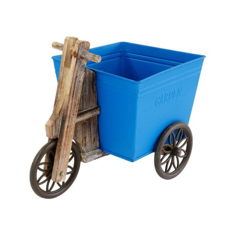 Maceta de metal con bicicleta de madera Maceta de metal con bicicleta de madera