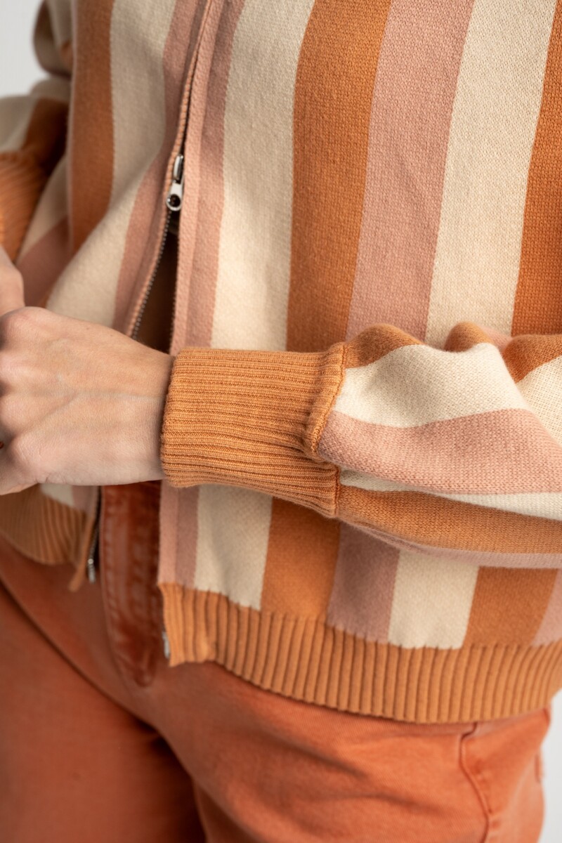 Campera Tejida Rayada Rosa