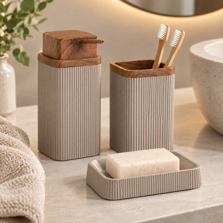Set Baño 3 Piezas Dispensador Jabonera Porta Cepillos Beige Set Baño 3 Piezas Dispensador Jabonera Porta Cepillos Beige