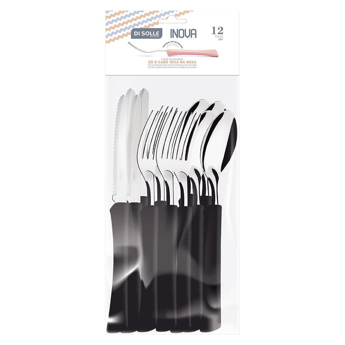 Juego de cubiertos x12 Pzas acero inox - NEGRO 