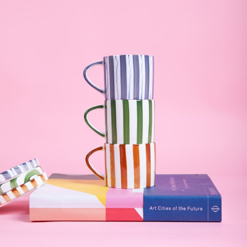 Taza de cerámica rayas 380ml verde