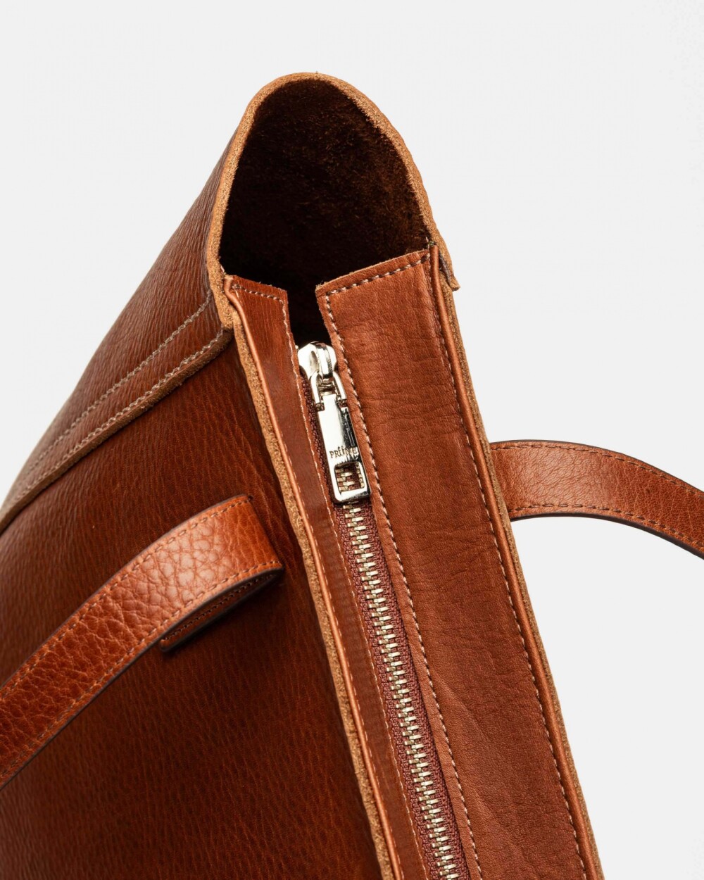 Shopper Vera en cuero vegetal liso Tabaco Niquel