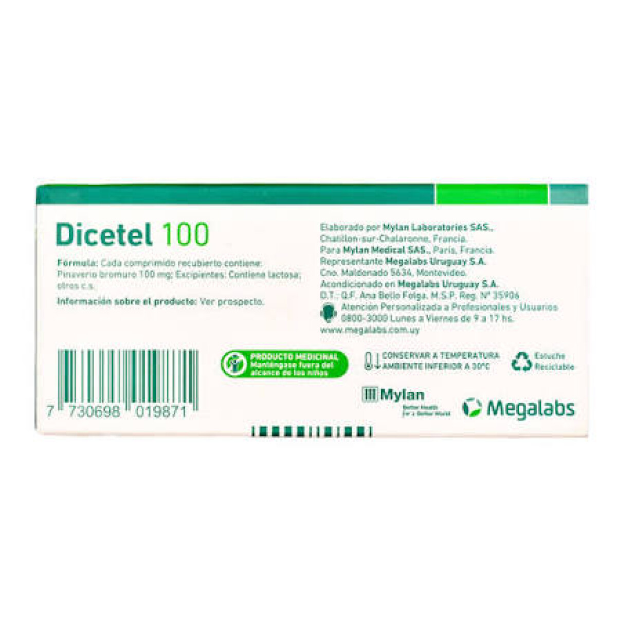 Dicetel 100 Mg 20 Comprimidos | Regulador Digestivo 