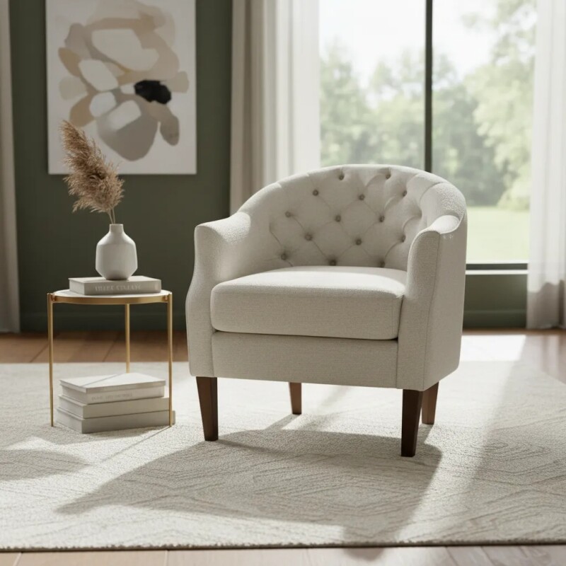 POLTRONA CAPITONEADA - TELA TRAMADA BEIGE POLTRONA CAPITONEADA - TELA TRAMADA BEIGE