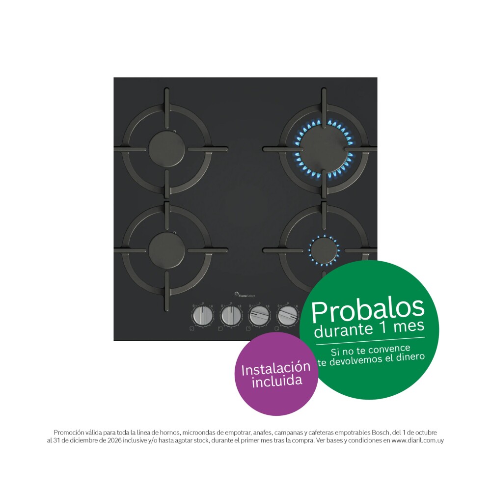 Anafe a gas Bosch PPP6A6I10 Vidrio 60 cm Anafe a gas Bosch PPP6A6I10 Vidrio 60 cm