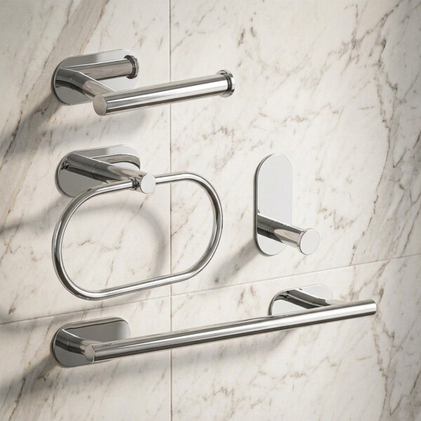 Set Accesorios De Baño Rollo Toalla Percha Juego 4 Piezas Adhesivo Acero Inoxidable Imback Color Plateado Set Accesorios De Baño Rollo Toalla Percha Juego 4 Piezas Adhesivo Acero Inoxidable Imback Color Plateado