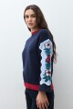 Sweater con jacquard floral nativa azul marino