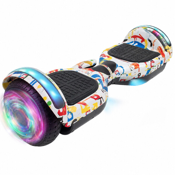 Combo De Skate Eléctrico 6.5" Con Luces Y Bluetooth + Asiento Para Hoverboard BLANCO