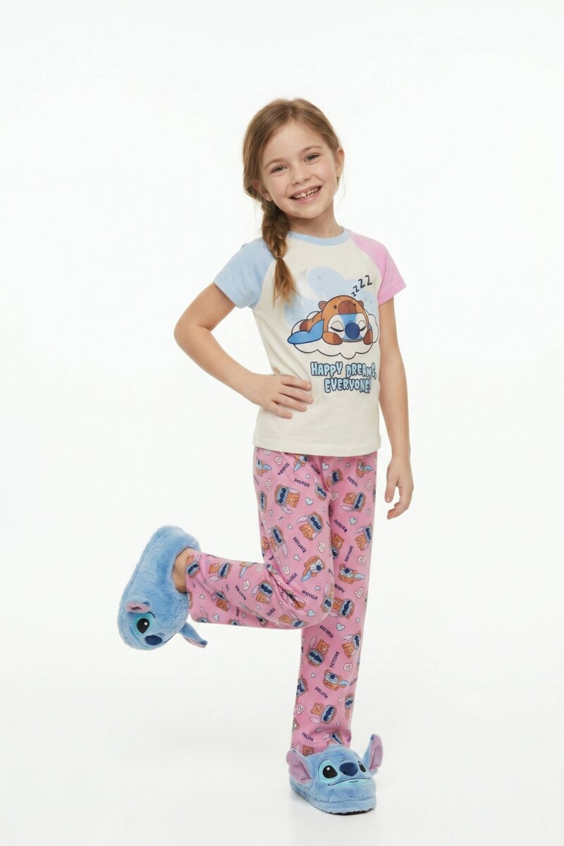 Pijama m/c largo niña LILO & STITCH ROSA