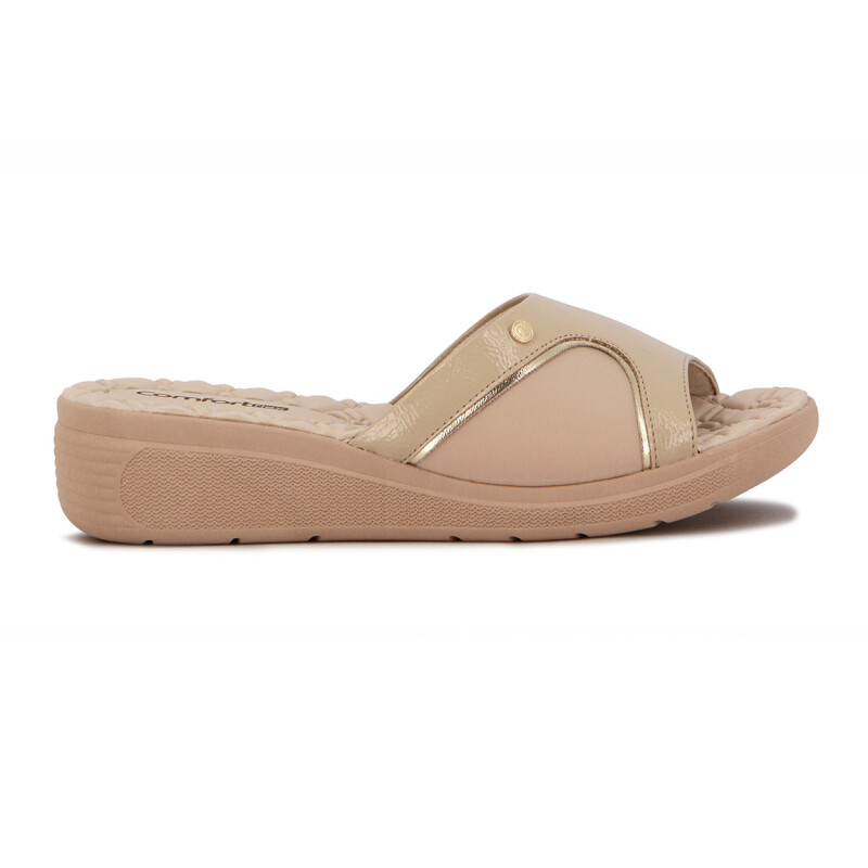 Sandalia Mujer Comfortflex Taco Corrido Almendra