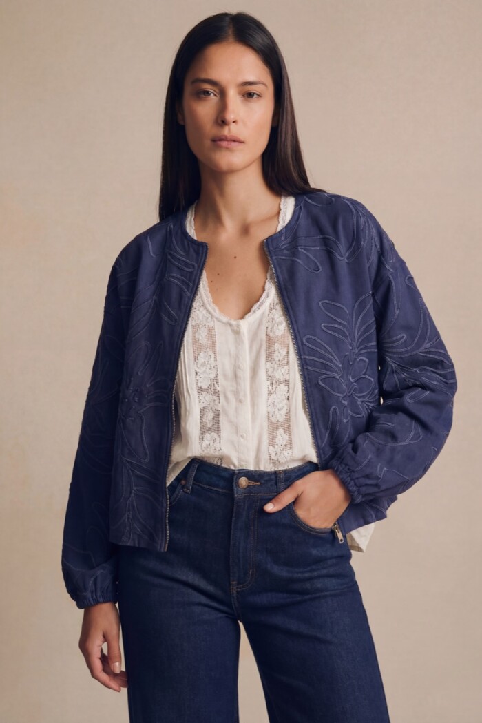 Campera Bomber Con Bordado Denim