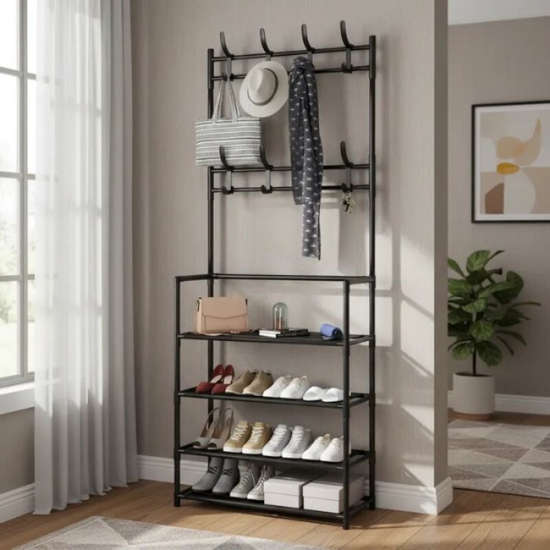 Zapatera Perchero Organizador Rack Multifuncional con 4 Estantes Zapatera Perchero Organizador Rack Multifuncional con 4 Estantes