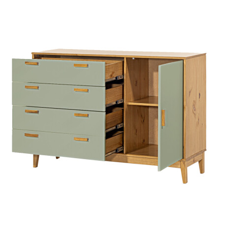 CÓMODA CAJONERA GUARDARROPA 4 CAJONES 1 PUERTA EN MADERA MACIZA VERDE