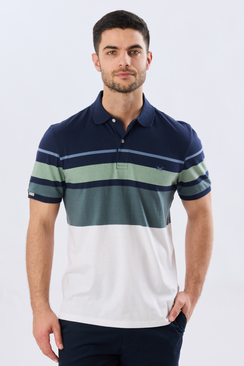 REMERA POLO RAYADA JERSEY Azul Oscuro